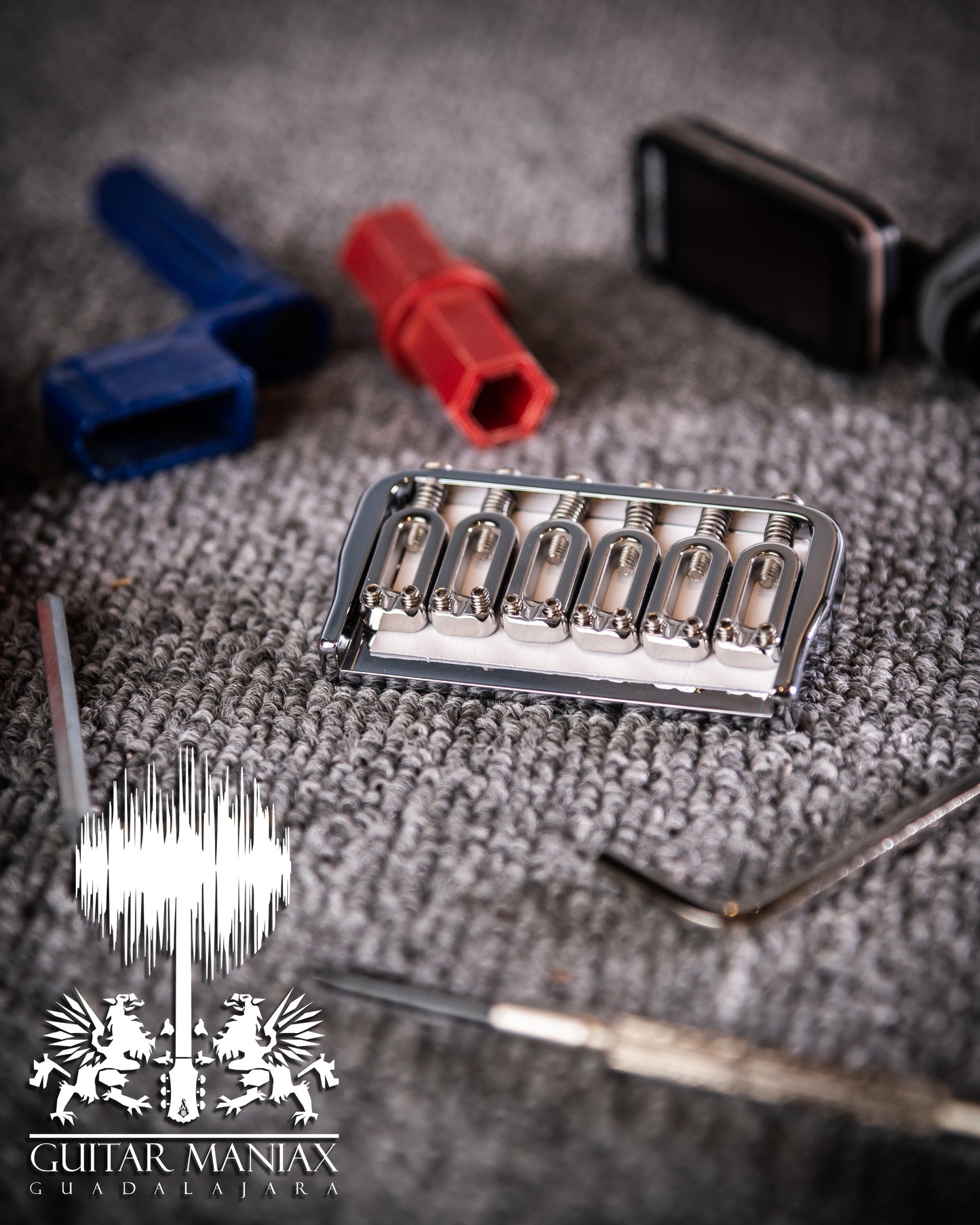 Hipshot 6 String Fixed Guitar Bridge Chrome